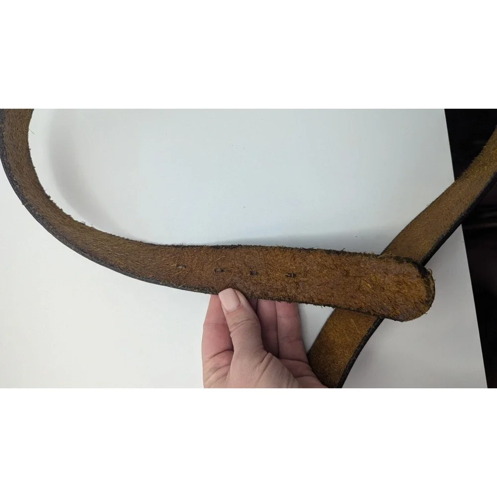 Vintage Hand Tooled 37-40 Leather California Mountain Scene Belt Dark Brown Snap